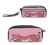 FHESDCW Geparden-Federmäppchen, große Kapazität, mit Reißverschluss, wasserdicht, Kosmetiktasche für Reisen, Vintage-Leder-Federmäppchen für Damen und Herren