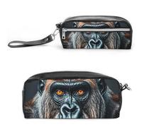 FHESDCW Gorilla Federmäppchen mit großem Fassungsvermögen und Reißverschluss, wasserdichte Kosmetiktasche für Reisen, Vintage-Leder-Federmäppchen für Damen und Herren