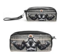 FHESDCW Gorillas in Fitness Gym Federmäppchen Große Kapazität mit Reißverschluss, Hängende Wasserdichte Kosmetiktasche für Reisen, Vintage Leder Federmäppchen für Damen Herren