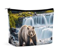 FHESDCW Grizzlies in River Falls Make-up-Tasche für Damen, PU-Leder, wasserdicht, Kosmetiktasche mit Reißverschluss, tragbarer Reise-Make-up-Organizer