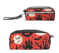 FHESDCW Halloween-Federmäppchen mit großem Fassungsvermögen, mit Reißverschluss, wasserdichte Kosmetiktasche für Reisen, Vintage-Leder-Federmäppchen für Damen und Herren