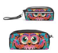 FHESDCW Interessantes Federmäppchen mit Gesichtern und Krabben, großes Fassungsvermögen, mit Reißverschluss, wasserdichte Kosmetiktasche für Reisen, Vintage-Leder-Federmäppchen für Damen und Herren