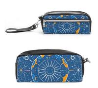 FHESDCW Interessantes Federmäppchen mit Sonnengesicht, großes Fassungsvermögen, mit Reißverschluss, wasserdichte Kosmetiktasche für Reisen, Vintage-Leder-Federmäppchen für Damen und Herren