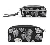 FHESDCW Jacquard-Federmäppchen, großes Fassungsvermögen, mit Reißverschluss, wasserdicht, Kosmetiktasche für Reisen, Vintage-Leder-Federmäppchen für Damen und Herren, Schwarz / Grau