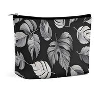 FHESDCW Jacquard-Make-up-Tasche für Damen, PU-Leder, wasserdicht, mit Reißverschluss, tragbar, Reise-Make-up-Organizer, Schwarz / Grau