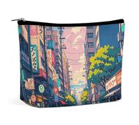 FHESDCW Japanische Straßen-Make-up-Tasche für Damen, PU-Leder, wasserdichte Kosmetiktasche mit Reißverschluss, tragbarer Reise-Make-up-Organizer