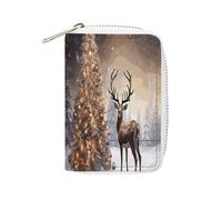 FHESDCW Kartenetui mit Weihnachtsbaum und Rentier, Leder, Kreditkartenhalter, Reißverschluss, Geldbörse mit 20 Kartenfächern, schmale Brieftasche, EC-Kartenschutz, Organizer, Stil, 16 x 11,5 cm,
