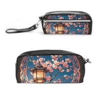 FHESDCW Laterne, rundes Federmäppchen, wunderschönes Muster, großes Fassungsvermögen, mit Reißverschluss, wasserdichte Kosmetiktasche für Reisen, Vintage-Leder-Federmäppchen für Damen und Herren