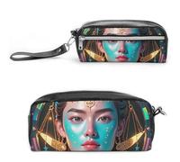 FHESDCW Libra's Federmäppchen mit interessantem Gesicht, großes Fassungsvermögen, mit Reißverschluss, wasserdichte Kosmetiktasche für Reisen, Vintage-Leder-Federmäppchen für Damen und Herren