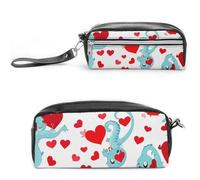 FHESDCW Love Little Dragon Federmäppchen, große Kapazität, mit Reißverschluss, wasserdicht, Kosmetiktasche für Reisen, Vintage-Leder-Federmäppchen für Damen und Herren