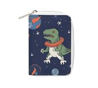 FHESDCW Lustige Astronauten-Dinosaurier-Raketen-Leder-Kartentasche, Kreditkartenhalter, Reißverschluss, Geldbörse mit 20 Kartenfächern, schlanke Brieftasche, EC-Kartenschutz, Organizer, Stil, 16 x