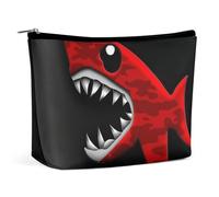 FHESDCW Make-up-Tasche für Damen, PU-Leder, wasserdicht, mit Reißverschluss, tragbar, für Reisen, Rot / Schwarz