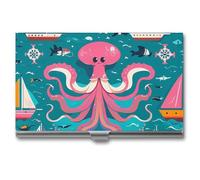 FHESDCW Marine Creatures für Navigation Visitenkartenhalter für Männer & Frauen, professionelles Kartenetui mit Schnallenstil, kompaktes und tragbares Metalletui für Büroangestellte