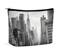 FHESDCW New York Make-up-Tasche für Damen, PU-Leder, wasserdicht, mit Reißverschluss, tragbar, Reise-Make-up-Organizer, Schwarz und Weiß