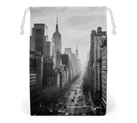 FHESDCW New York Tasche mit Kordelzug, wiederverwendbar, Reise-Schmuckbeutel, waschbare Aufbewahrungsbeutel für Geschenk, Süßigkeiten, Kosmetik, 12 x 18 cm, Schwarz und Weiß