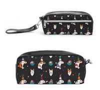 FHESDCW Niedliches Cartoon-Katzen-Federmäppchen, große Kapazität, mit Reißverschluss, wasserdichte Kosmetiktasche für Reisen, Vintage-Leder-Federmäppchen für Damen und Herren