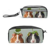 FHESDCW Niedliches Federmäppchen mit Meerschweinchen, großes Fassungsvermögen, mit Reißverschluss, wasserdichte Kosmetiktasche für Reisen, Vintage-Leder-Federmäppchen für Damen und Herren