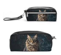 FHESDCW Niedliches und schönes Katzen-Federmäppchen, großes Fassungsvermögen, mit Reißverschluss, wasserdichte Kosmetiktasche für Reisen, Vintage-Leder-Federmäppchen für Damen und Herren