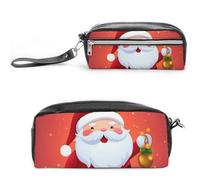 FHESDCW Niedliches Weihnachtsmann-Federmäppchen mit großem Fassungsvermögen und Reißverschluss, wasserdichte Kosmetiktasche für Reisen, Vintage-Leder-Federmäppchen für Damen und Herren