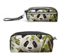FHESDCW Panda-Federmäppchen, große Kapazität, mit Reißverschluss, wasserdichte Kosmetiktasche für Reisen, Vintage-Leder-Federmäppchen für Damen und Herren