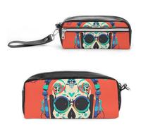 FHESDCW Punk Rock Federmäppchen mit Totenkopf-Motiv, große Kapazität, mit Reißverschluss, wasserdichte Kosmetiktasche für Reisen, Vintage-Leder-Federmäppchen für Damen und Herren