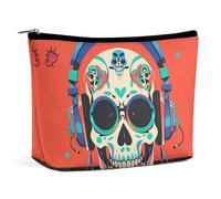 FHESDCW Punk Rock Make-up-Tasche für Damen, PU-Leder, wasserdicht, mit Reißverschluss, tragbar, Reise-Make-up-Organizer