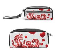 FHESDCW Red Love Little Dragon Federmäppchen, großes Fassungsvermögen, mit Reißverschluss, wasserdichte Kosmetiktasche für Reisen, Vintage-Leder-Federmäppchen für Damen und Herren