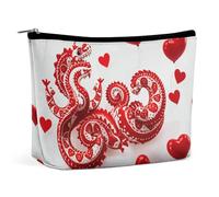 FHESDCW Red Love Little Dragon Make-up-Tasche für Damen, PU-Leder, wasserdicht, Kosmetiktasche mit Reißverschluss, tragbarer Reise-Make-up-Organizer