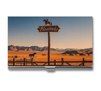 FHESDCW Retro Western Cowboy Horseback Visitenkartenhalter für Männer & Frauen, professionelles Kartenetui mit Schnallenverschluss, kompaktes und tragbares Metalletui für Büroangestellte, Stil