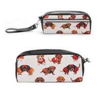 FHESDCW Romantisches Federmäppchen mit Wursthund, großes Fassungsvermögen, mit Reißverschluss, wasserdichte Kosmetiktasche für Reisen, Vintage-Leder-Federmäppchen für Damen und Herren