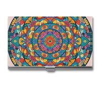 FHESDCW Rundes Mandala Visitenkartenetui für Männer & Frauen, professionelles Kartenetui mit Schnallenstil, kompaktes und tragbares Metalletui für Büroangestellte, Stil, Einheitsgröße, klassisch