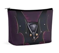 FHESDCW Schwarze Geisterfledermaus-Make-up-Tasche für Damen, PU-Leder, wasserdichte Kosmetiktasche mit Reißverschluss, tragbarer Reise-Make-up-Organizer