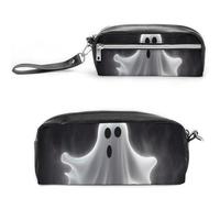 FHESDCW Schwarze und Halloween-Geister-Federmäppchen, große Kapazität, mit Reißverschluss, wasserdichte Kosmetiktasche für Reisen, Vintage-Leder-Bleistifttasche für Damen und Herren