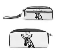 FHESDCW Schwarze und weiße Giraffen-Federmäppchen, große Kapazität, mit Reißverschluss, wasserdichte Kosmetiktasche für Reisen, Vintage-Leder-Federmäppchen für Damen und Herren