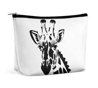 FHESDCW Schwarze und weiße Giraffen-Make-up-Tasche für Damen, PU-Leder, wasserdichte Kosmetiktasche mit Reißverschluss, tragbarer Reise-Make-up-Organizer