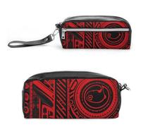 FHESDCW Schwarzes und rotes Federmäppchen, großes Fassungsvermögen, mit Reißverschluss, wasserdichte Kosmetiktasche für Reisen, Vintage-Leder-Federmäppchen für Damen und Herren