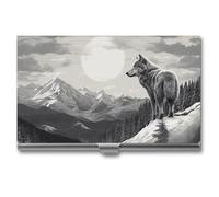 FHESDCW Snow Mountain Lone Wolf Visitenkartenetui für Männer & Frauen, professionelles Kartenetui mit Schnallenstil, kompaktes und tragbares Metalletui für Büroangestellte, Stil, Einheitsgröße