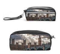 FHESDCW Stormy And Gloomy Weather Pencil Case Large Capacity with Zipper, Hanging Water Proof Cosmetic Bag for Travel, Vintage Leather Pencil Pouch for Women Men