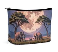 FHESDCW The Elephant Walks Make-up-Tasche für Damen, PU-Leder, wasserdicht, Kosmetiktasche mit Reißverschluss, tragbarer Reise-Make-up-Organizer