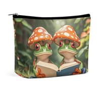 FHESDCW The Frog Family Is Reading Make-up-Tasche für Damen, PU-Leder, wasserdichte Kosmetiktasche mit Reißverschluss, tragbarer Reise-Make-up-Organizer