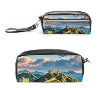 FHESDCW The Great Wall of China Federmäppchen, großes Fassungsvermögen, mit Reißverschluss, wasserdichte Kosmetiktasche für Reisen, Vintage-Leder-Federmäppchen für Damen und Herren