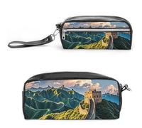 FHESDCW The Great Wall Pencil Case Large Capacity with Zipper, Hanging Water Proof Cosmetic Bag for Travel, Vintage Leather Pencil Pouch for Women Men