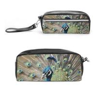 FHESDCW The Peacock Pencil Case Large Capacity with Zipper, Hanging Waterproof Cosmetic Bag for Travel, Vintage Leather Pencil Pouch for Women Men