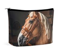FHESDCW Top Carpenter's Pferdekopf-Make-up-Tasche für Damen, PU-Leder, wasserdicht, Kosmetiktasche mit Reißverschluss, tragbarer Reise-Make-up-Organizer