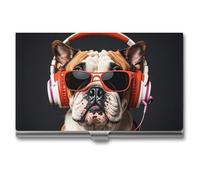 FHESDCW Visitenkartenetui mit bunten Bulldoggen für Männer und Frauen, professionelles Kartenetui mit Schnallenverschluss, kompaktes und tragbares Metalletui für Büroangestellte, Stil, Einheitsgröße