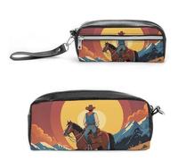 FHESDCW West Cowboy Federmäppchen, großes Fassungsvermögen, mit Reißverschluss, wasserdichte Kosmetiktasche für Reisen, Vintage-Leder-Federmäppchen für Damen und Herren
