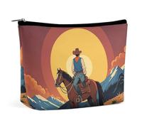 FHESDCW West Cowboy Make-up-Tasche für Damen, PU-Leder, wasserdicht, Kosmetiktasche mit Reißverschluss, tragbarer Reise-Make-up-Organizer