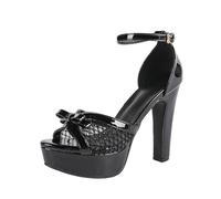 FhiHUEpr Damen Netz-Mesh Plateau-Sandaletten mit Blockabsatz