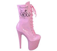 FhiHUEpr Damen Pole Dance Pro Schnürstiefeletten - 20CM Extreme Stiletto Plateau Stiefel für Drag Performer - Nachtclubs Schuhe,Rosa,38 EU