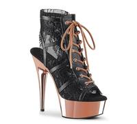 FhiHUEpr Schwarze atmungsaktive Spitzen-Mesh-Stiefeletten für Damen - 15 cm Stiletto-Halbstiefel für Pole Dance, Clubnächte, Sommerparty,Schwarz,37 EU